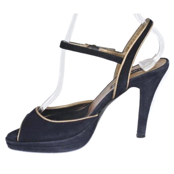 CLAUDIA CIUTI Blue Suede & Gold Ankle Strap Heels - Picture 2 of 6